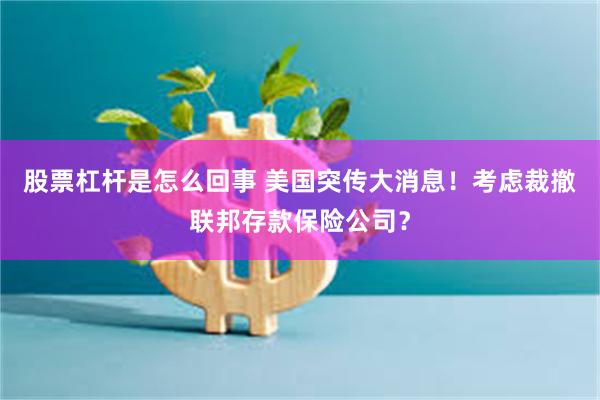 股票杠杆是怎么回事 美国突传大消息！考虑裁撤联邦存款保险公司？